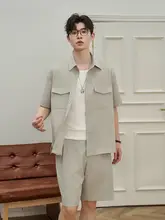 2点セット メンズ 半袖 シャツジャケット ショートパンツ 凹凸テクスチャー ドレープ 薄手 夏 おしゃれ