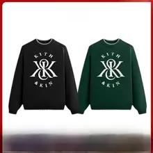 男女兼用 基本デザインのクルーネックニットセーター【ゆったりしたシルエット・ロゴ刺繍】