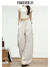 ワイドパンツ レディース ハイウエスト ルーズ グレー 着痩せ 落ち感 アメリカン風 ワーク カジュアル「Forever 21」