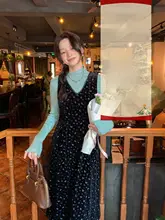 西西里安 ベルベットプリントのキャミワンピース【小柄向け・重ね着対応・冬用】