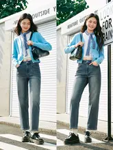 女用 ストレートデニムパンツ【ウエストゴム・春用・フルレングス】