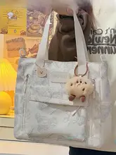 可愛い小熊デザインのトートバッグ【大容量・大学生向け・手提げ・肩掛け】