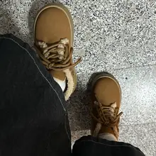 レトロ風ラウンドトゥ厚底レースアップ加絨保温雪用ブーツ【女性用・イギリス風・スタイリッシュ】