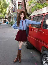 レトロ風シルエットのカジュアルシャツ【春用・長袖・カラーコンビネーション】