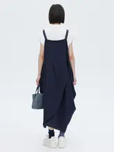 麻とテンセル混紡のストラップワンピース【夏用・プリーツ・アシンメトリー・ノースリーブ】