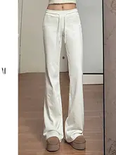 白色のハイウエストパンツ【細身シルエット・春夏用・ゆったりフレア】