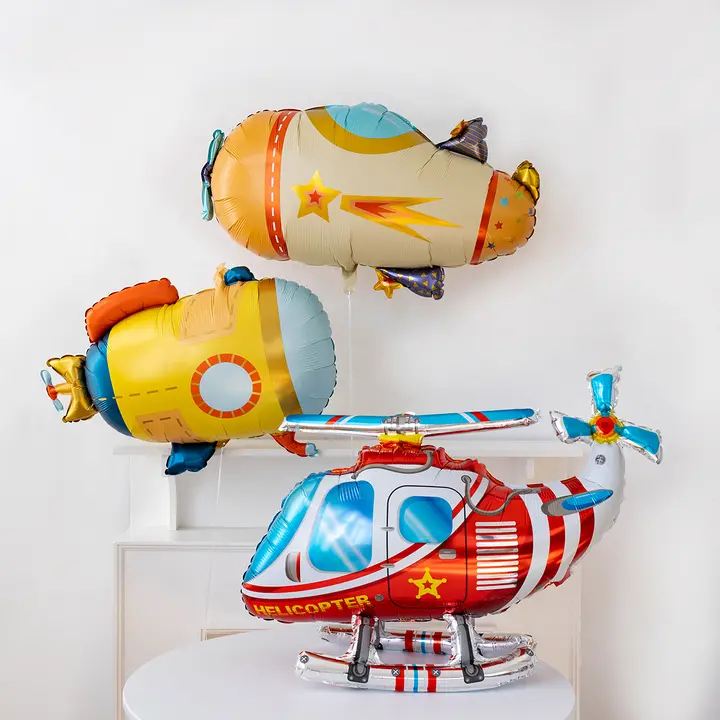 男の子の誕生日パーティー用 カートゥーン車のアルミ製風船【ヘリコプター・潜水艦デザイン・装飾用】