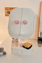 LEDライト付き拡大鏡化粧鏡【卓上用・多機能・軽量デザイン】
