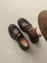 本革製 厚底山茶花デザインローファー【秋用・レトロ風・太ヒール・エレガント】