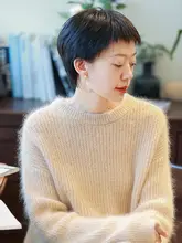 極上の柔らかさ！秋冬用厚手ウールニットトップス【ラフなデザイン・杏色】