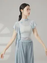 半高ネックリボン付き夏用短袖ダンスウェア【モダンダンス・中国舞・練習用・女性用・メッシュ素材】