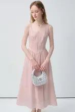 フレンチスタイルの方襟ロングドレス【夏用・ピンク・極上の柔らかさ】（セットアップ対応）