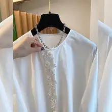 優雅なデザイン！立体花柄のルーズフィット長袖シャツ【プレーンカラー・女性用】