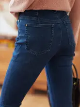 火山岩加绒の高弾力スリムフィットデニムパンツ【女性用・秋冬アイテム】