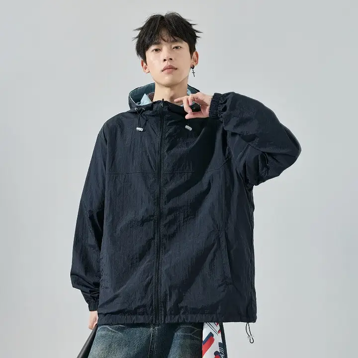 男性用 アウトドア防晒服【夏用・薄手・クール感・速乾・フード付き】