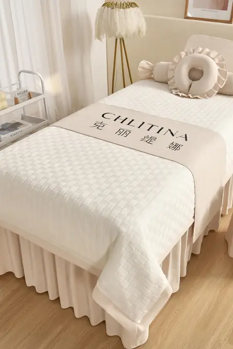 美容用ベッドカバー【クリーム風・軽奢スタイル・穴あけ不要】（セットアップ対応）