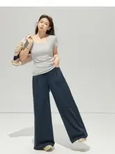 感のあるワイドストレートパンツ【大きいサイズ・カジュアル・極上の柔らかさ】（セットアップ対応）