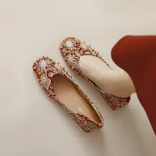 赤い結婚式用シューズ【新婦用・フランス風・春用・大きいサイズ】