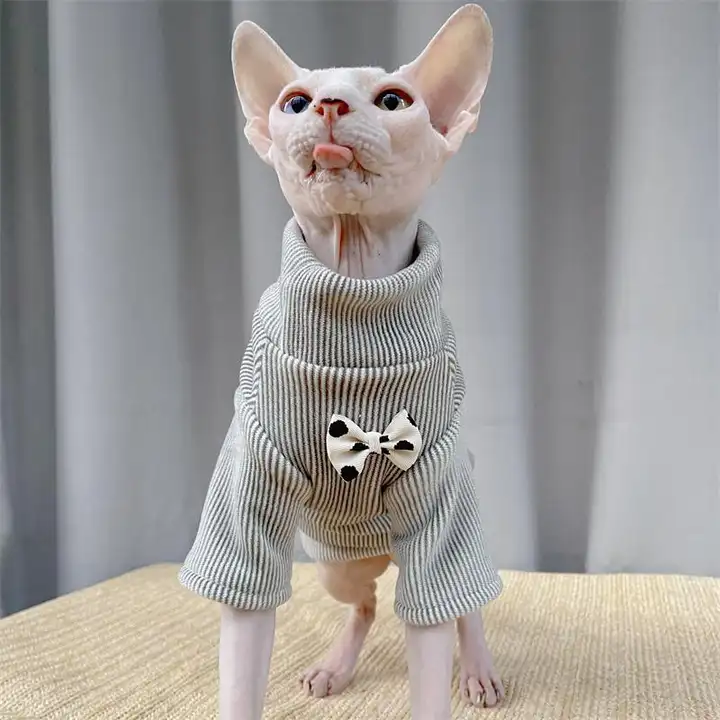 スフィンクス猫用 秋冬用ストライプ柄 コンフォートフリースキャットウェア【極上の柔らかさ・伸縮性あり】