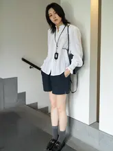 フレンチスタイルのルーズ麻コーディネート【ピ ンクジャケット・ネイビーショートパンツ・ウエストゴム】（セットアップ対応）