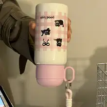 316ステンレス製魔法瓶【かわいい猫デザイン・ストロー付き・学生向け】