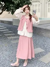 ピンクデザインのベスト付きシャツとスカート【女性用・涼しげ・シンプルスタイル】（セットアップ対応）