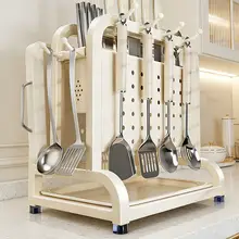 キッチン用ステンレス鋼包丁スタンドとまな板・鍋のふた収納ラック【多機能・カトラリー用収納】