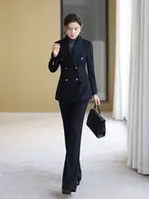 秋冬用 高級ウールカシミヤスーツ【女性・フィット感のあるデザイン・ネイビーブルー・キャリアスタイル】（セットアップ対応）