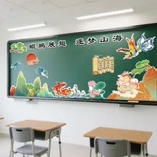 国風 月テーマの黒板報【春節 教室装飾用】