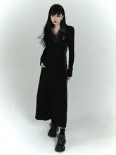黒のロングポロワンピース【長袖・秋冬用・エレガント】