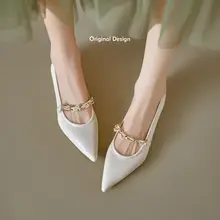 羊皮製 フランス風 ポインテッドトゥバレリーナシューズ【通勤用・優雅なデザイン】