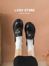 本革製 厚底山茶花デザインローファー【秋用・レトロ風・太ヒール・エレガント】