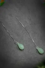 925純銀製 アレルギー対策の長款水滴形イヤリング【レトロデザイン・琉璃製】