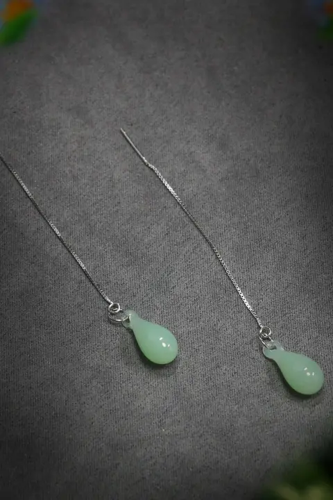 925純銀製 アレルギー対策の長款水滴形イヤリング【レトロデザイン・琉璃製】