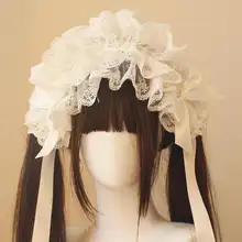 ロリータ風 レースヘッドバンド【リボン付き・ブルー】