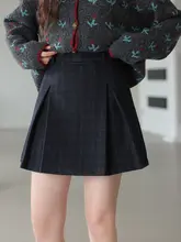 高腰チェックプリーツスカート【女性用・ショート丈・Z字デザイン・小柄対応】（セットアップ対応）