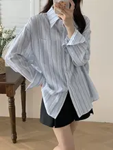 XinmonLee ブルーストライプ 夏用 UVカットルーズフィットシャツジャケット