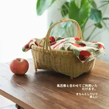 自然派デザイン！竹製の通気性がある果物＆野菜用バスケット【持ち手付き・ピクニック用】