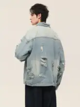 水洗い加工でヴィンテージ感漂う大破壊デニムジャケット【ゆったりシルエット・ストリートファッション】