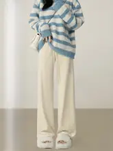 リラクシングデザインのホワイトストレートパンツ【秋冬用・ゆったりサイズ・女性用】