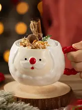 可愛いサンタクロースデザインの陶器製カップ【蓋付き・キャラクター】