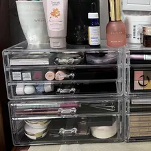 引き出し式アクリル大収納ボックス【化粧品・ネイル用アクセサリー・手帳用テープ対応・透明】