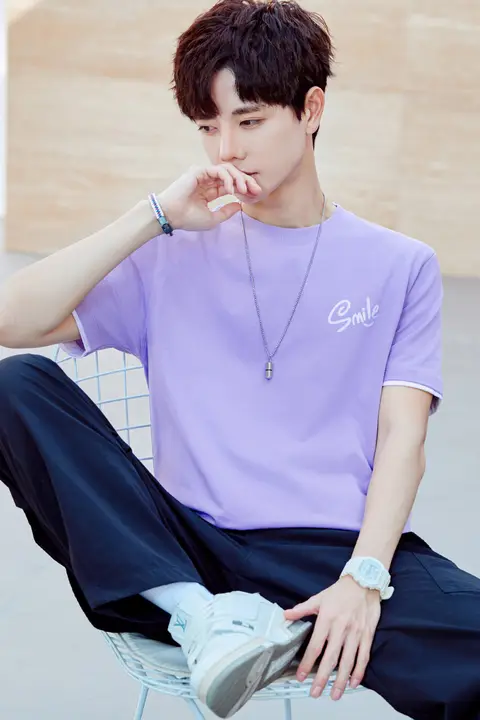 夏用 メンズTシャツ【香芋紫・短袖・コットン素材・トレンドデザイン】（セットアップ対応）