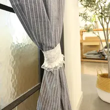 アートなストライプデザインのカーテン【コットン素材・レース付き・穴あけ不要】
