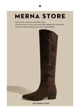 羊革製のブラウンレトロポインテッドトゥブーツ【スエード・ハイカット・シンプルデザイン・バイカラー】
