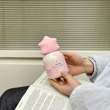 おしゃれな星型デザインのミニ保温カップ【女性用・ポータブル・ストロー付き】
