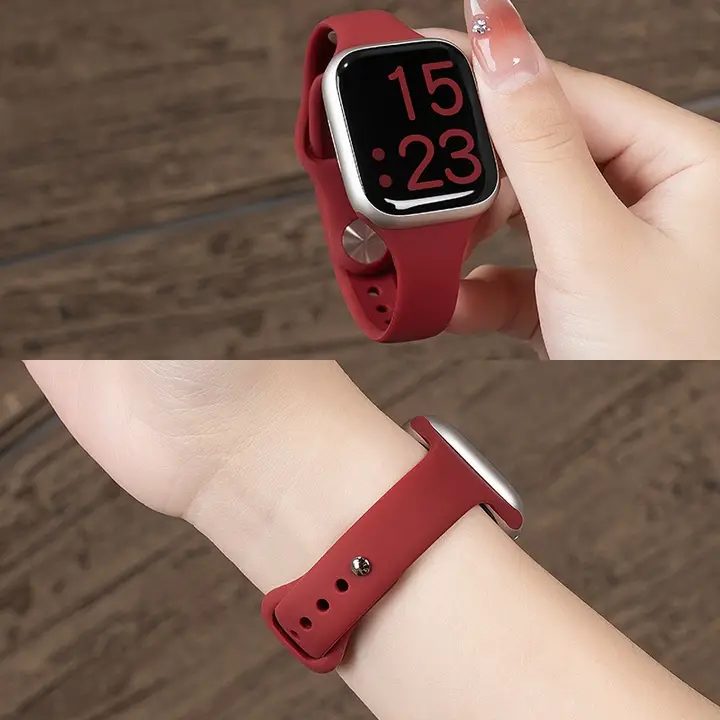 Apple Watch用バンド シリコン くびれデザイン 細め ボルドー スポーツ 夏 キュート メンズ レディース