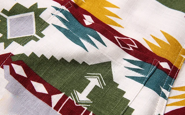 HAWAII ALOHA SHIRTS インディアントーテム柄 リネンコットン 古典的なキューバ衿付き夏用半袖シャツ