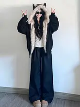 猫耳デザインのキルティングコート【ブラック・甘辛スタイル・プラスサイズ】
