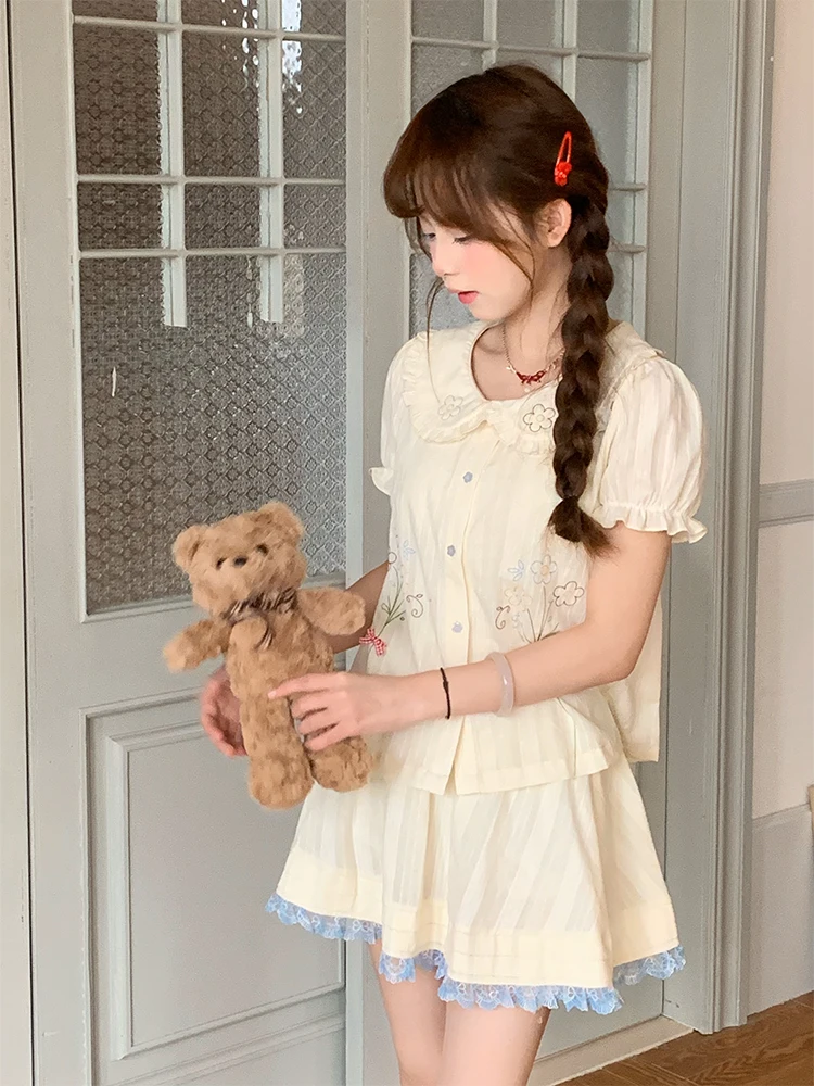 夏の序曲 シャツドレス【短袖・ボタン付き・刺繍デザイン・セットアップ対応】